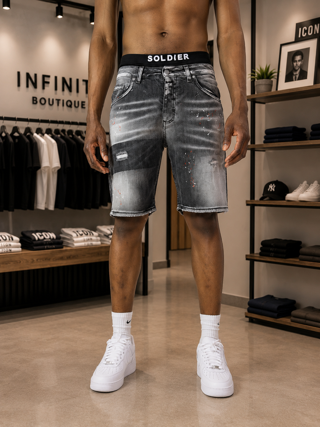Bermuda Jeans Soldier II Nero Washed - blue Destroyed regolar Fit
