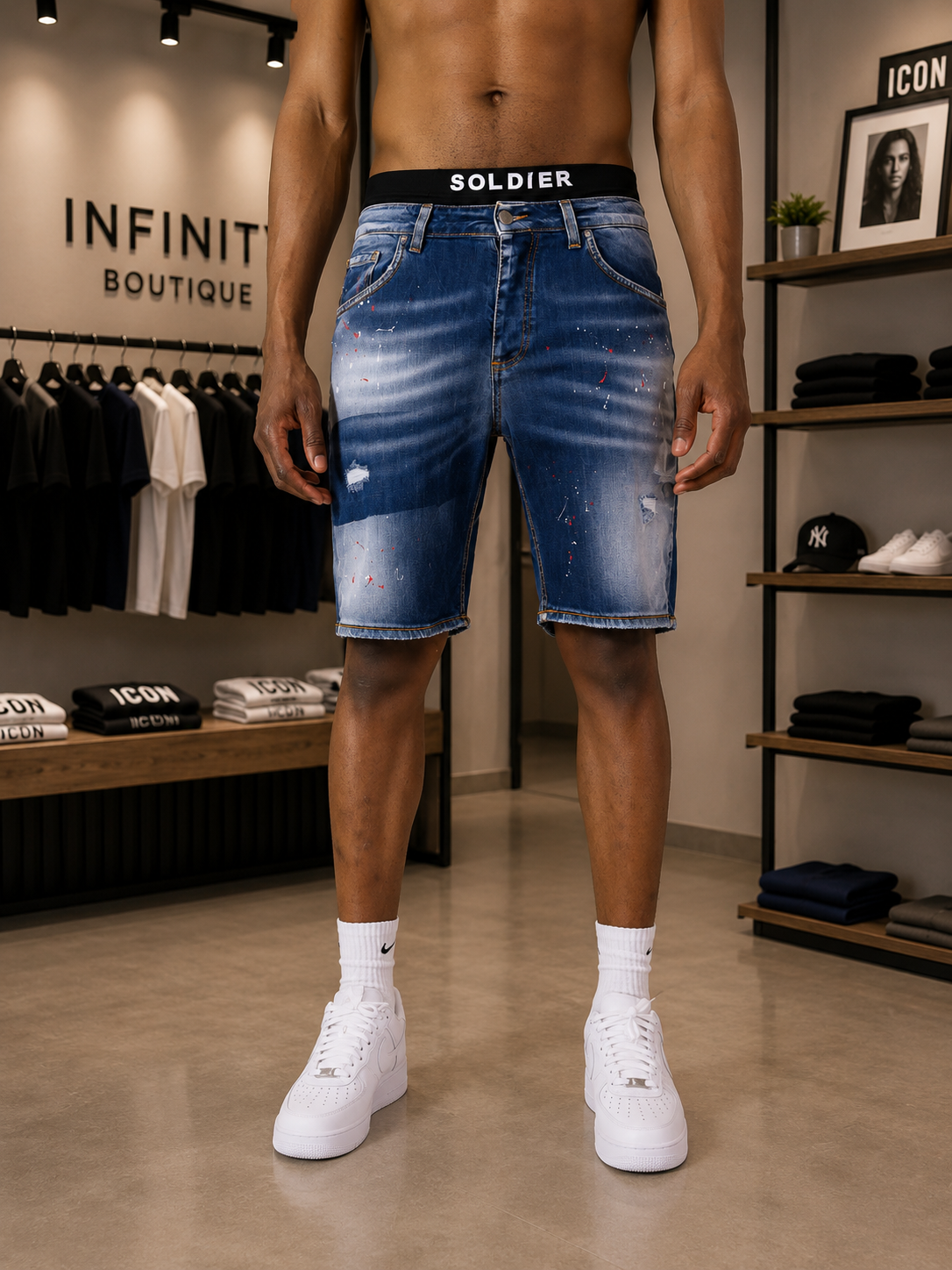 Bermuda Jeans Soldier II Nero Washed - blue Destroyed regolar Fit