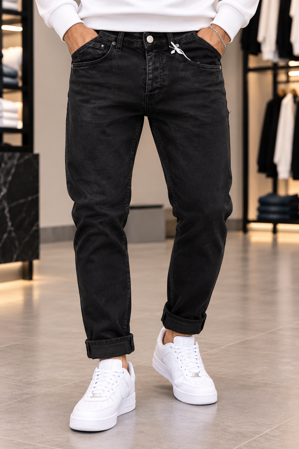 Jeans Uomo Soldier Nero Effetto Washed drill liscio