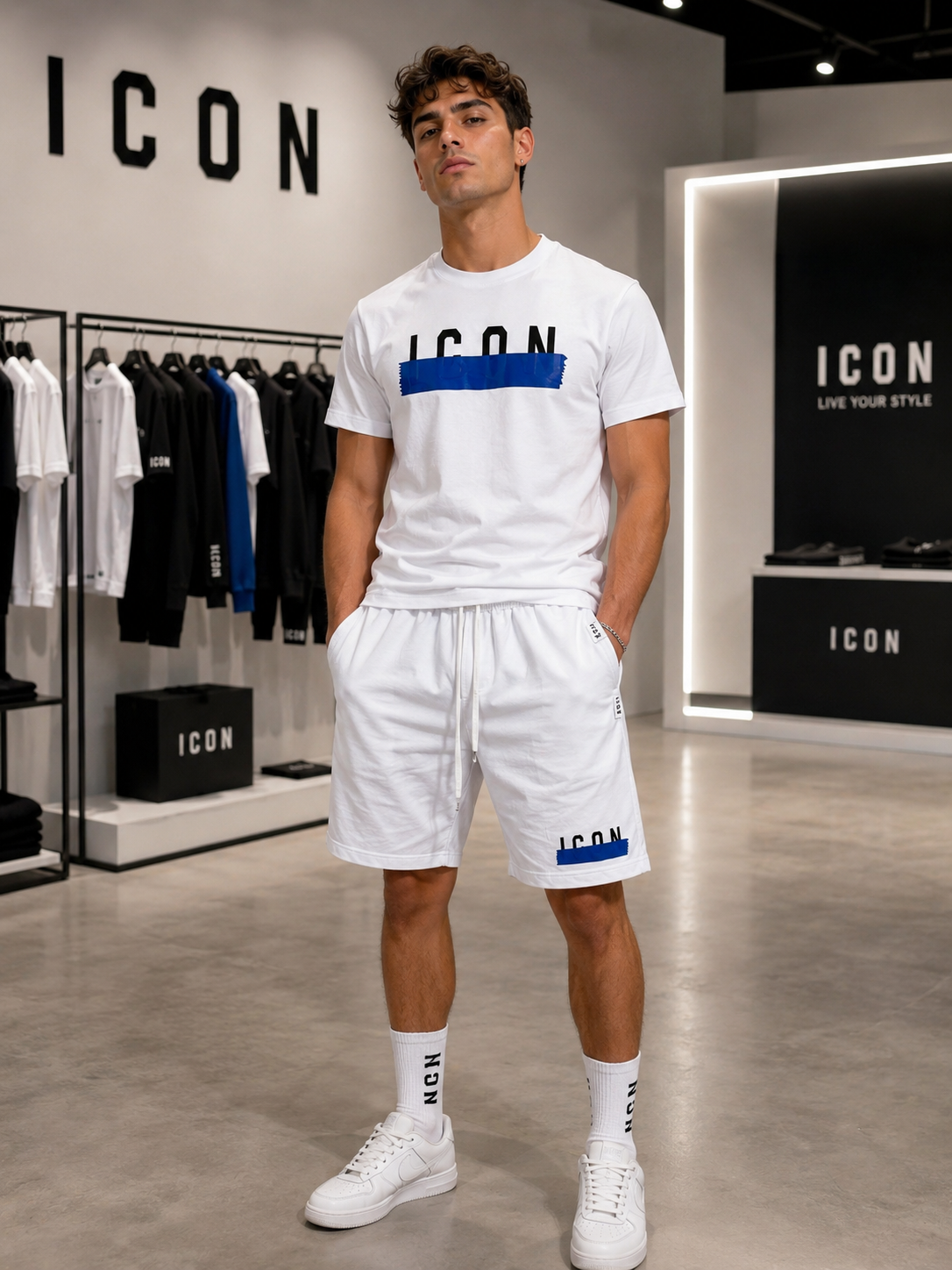 Completo ICON Total White con dettagli blu