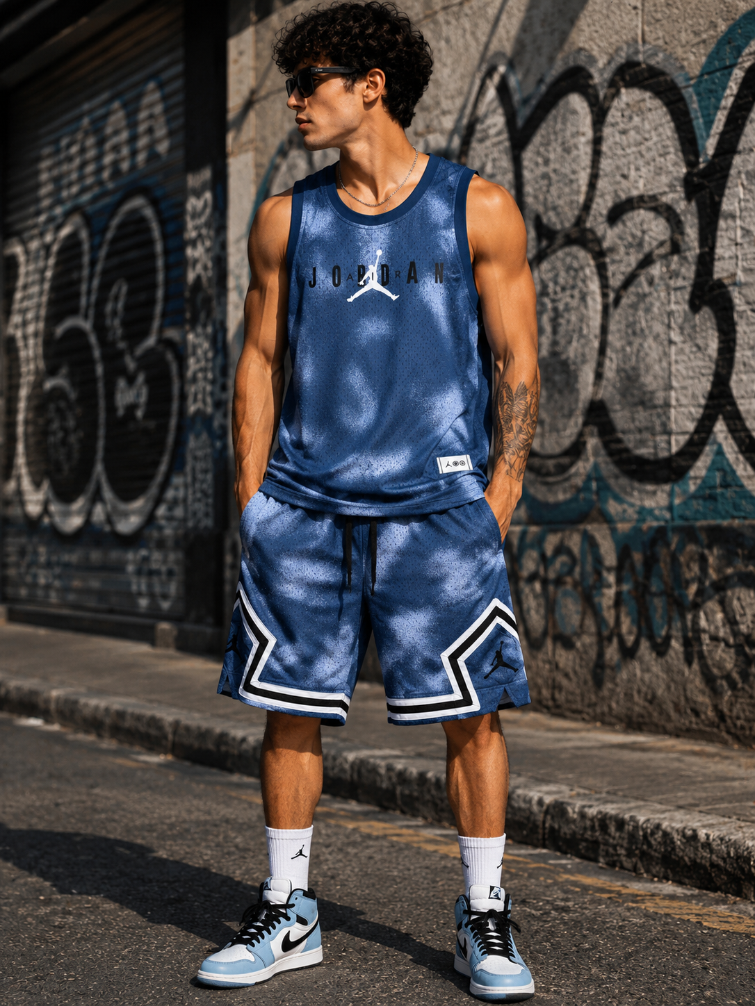 Completo Basket Jordan Ice Blue – Canotta + Bermuda Streetwear Uomo