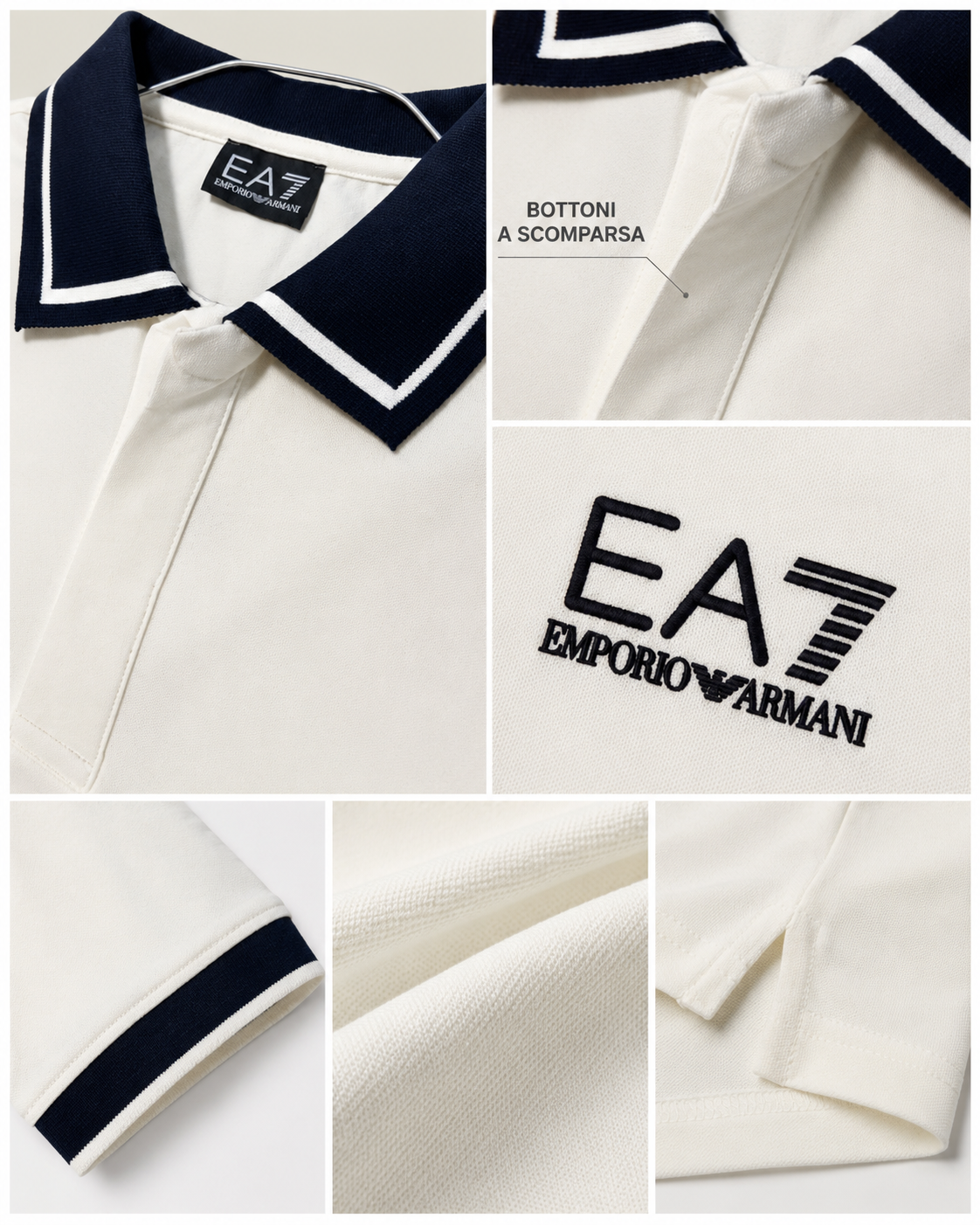 Polo EA7 Emporio Armani Panna con Colletto a Contrasto
