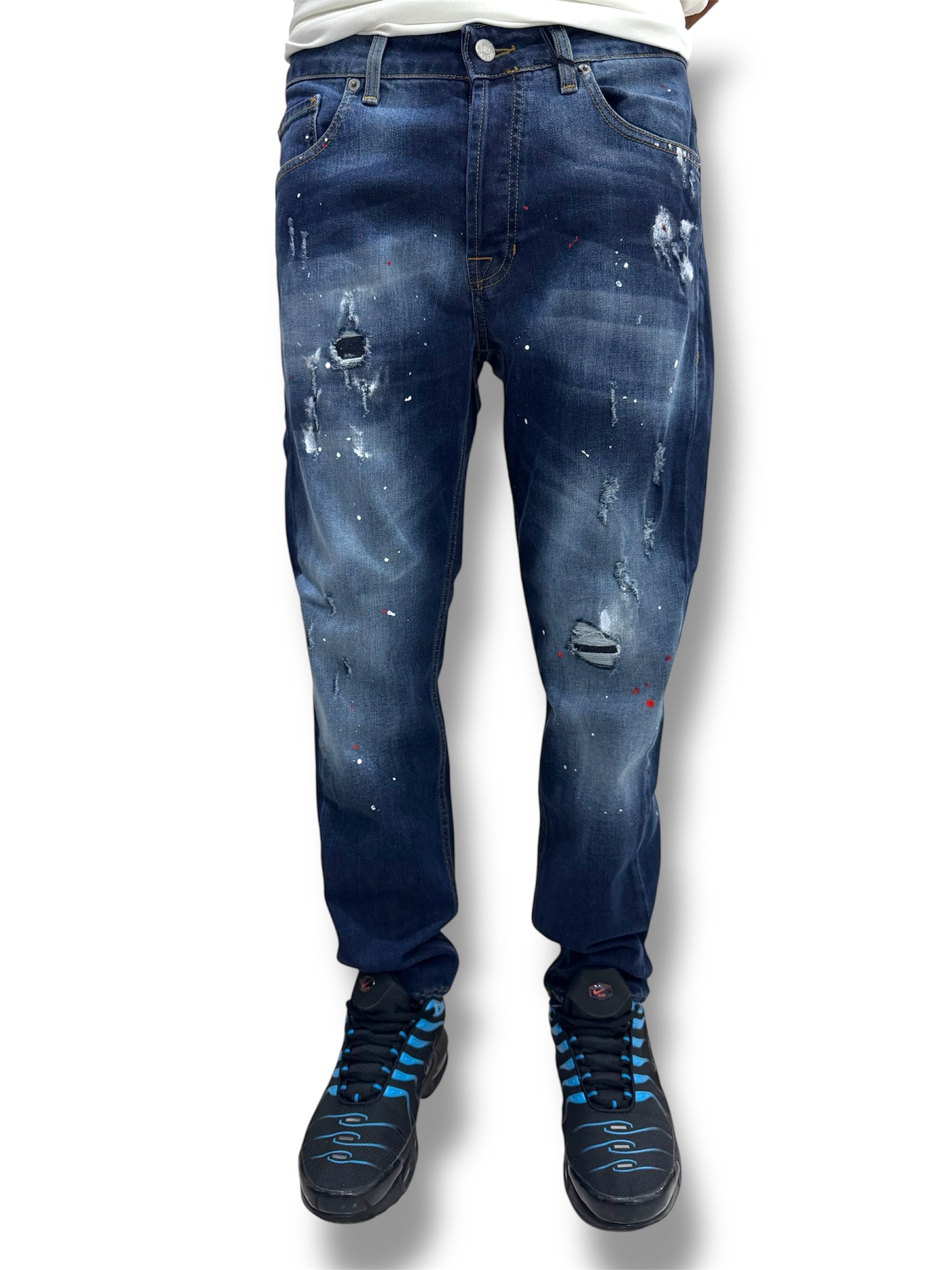Jeans MFN Denim con Strappi e Schizzi di Colore - Made in Italy