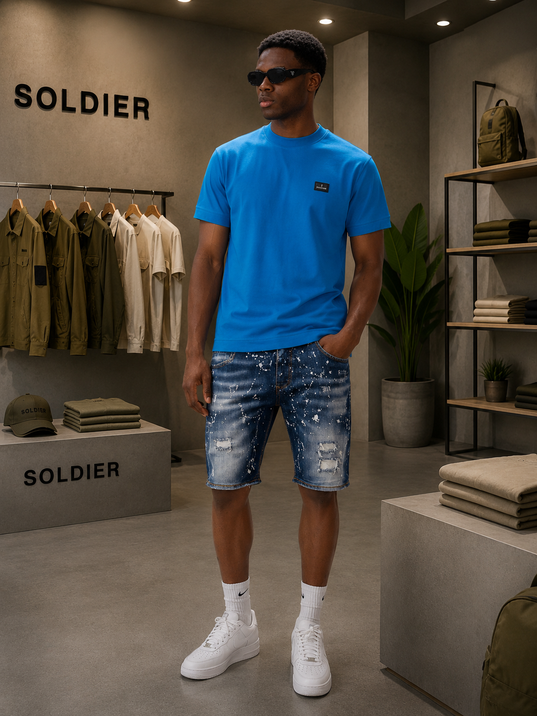 Bermuda Jeans Blue Washed Paint Effect – Soldier