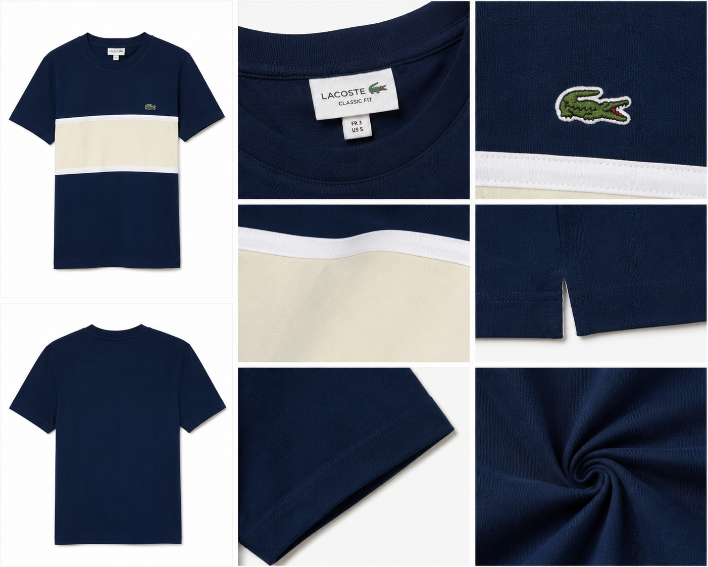Lacoste T-Shirt Uomo Navy Beige Stripe Classic Fit