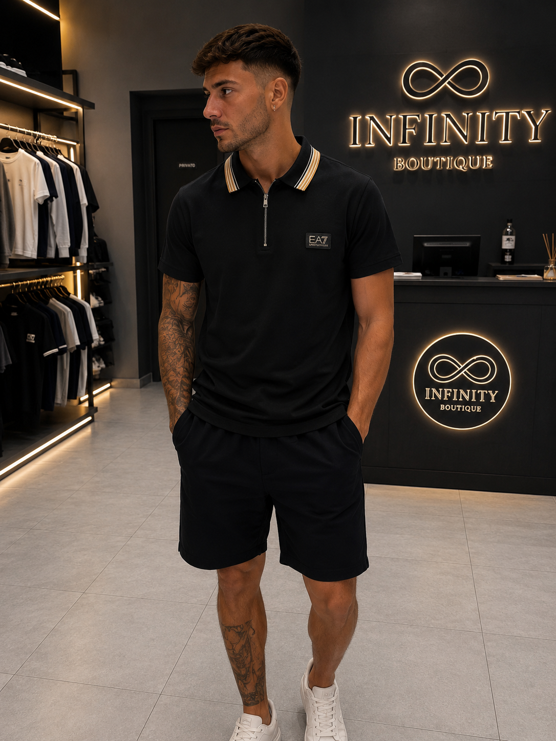 Polo EA7 Emporio Armani Nera con Zip