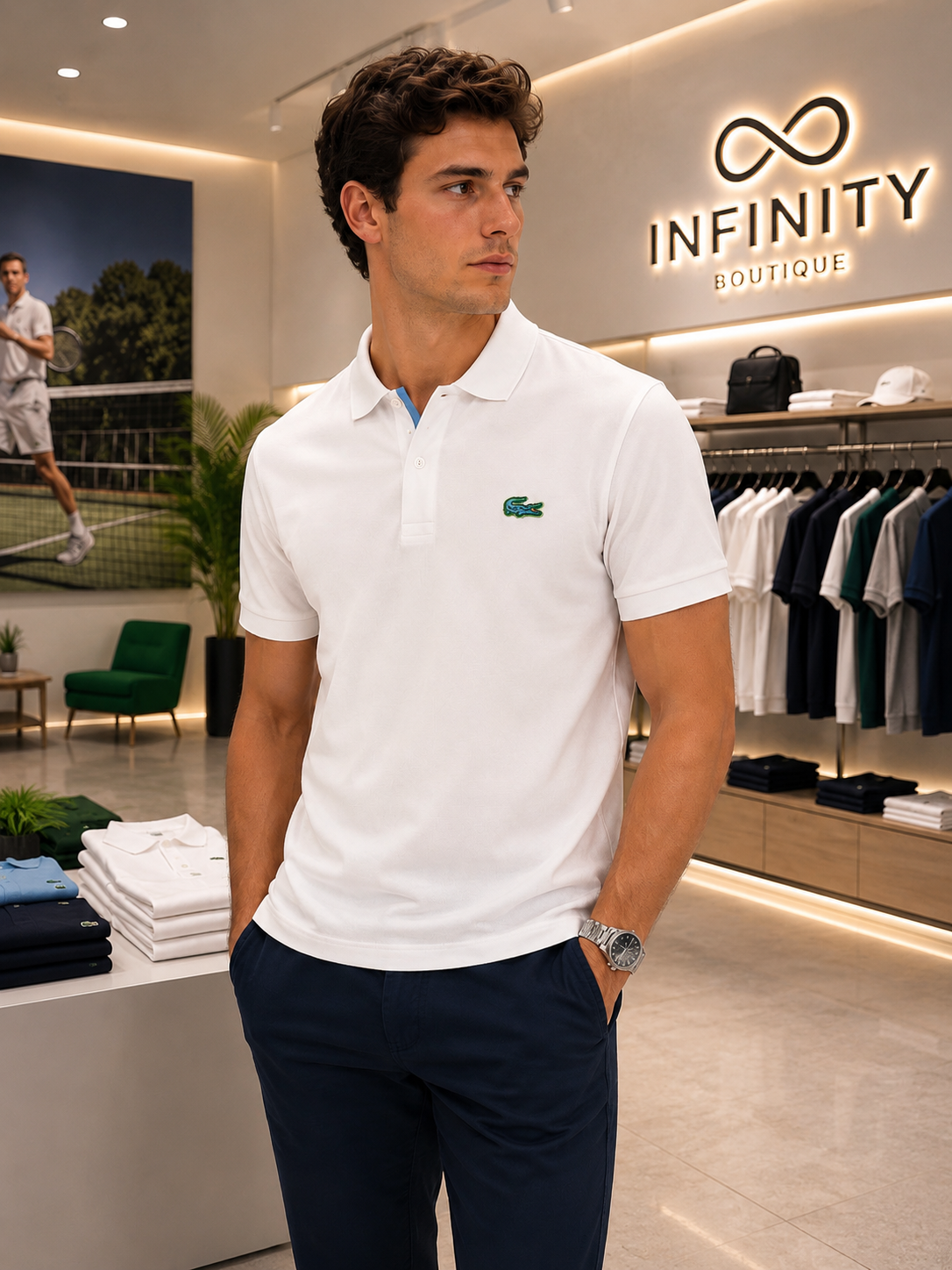 Polo Lacoste Bianca Logo Azzurro Regular Fit