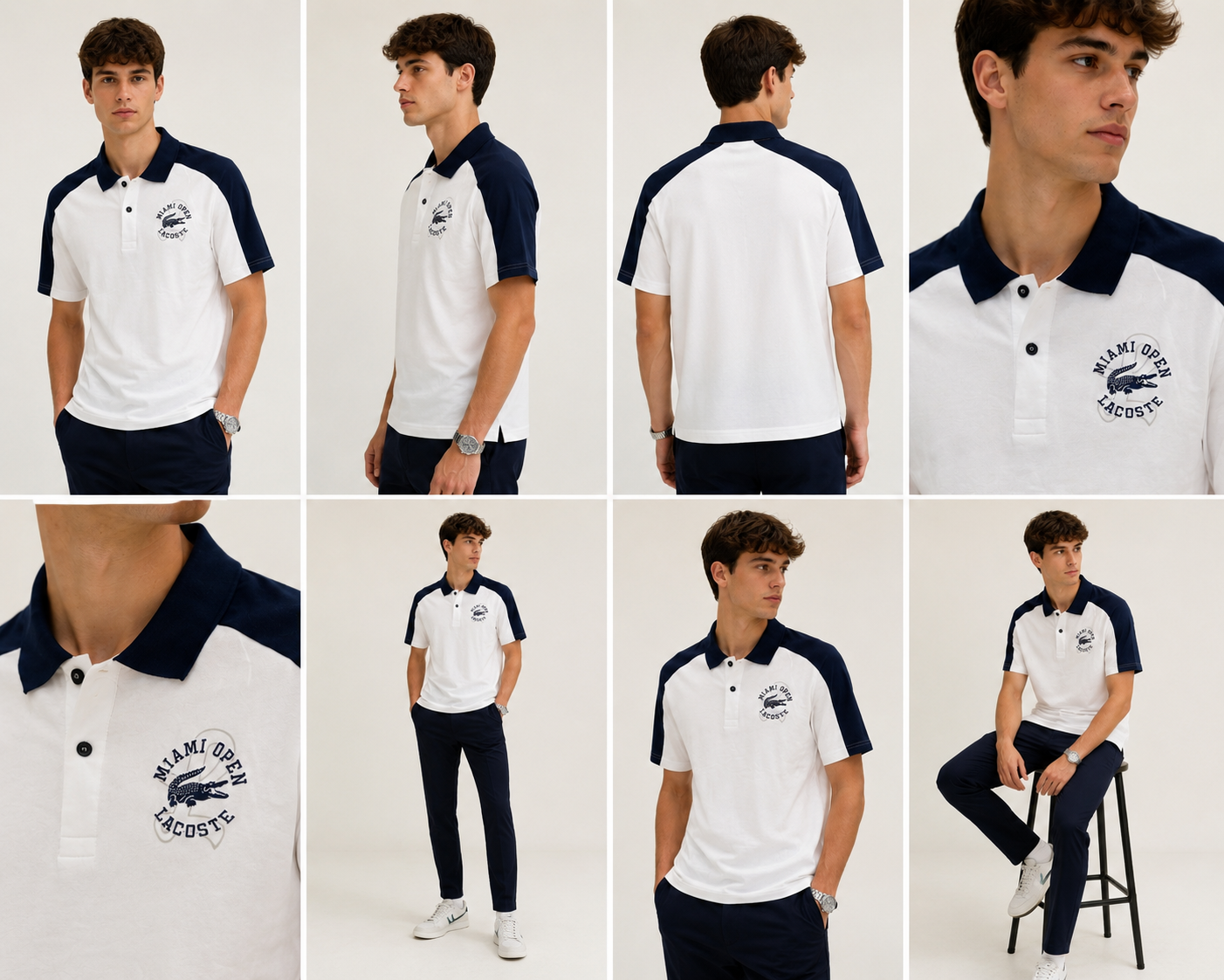 Polo Lacoste Miami Open bianca e blu navy