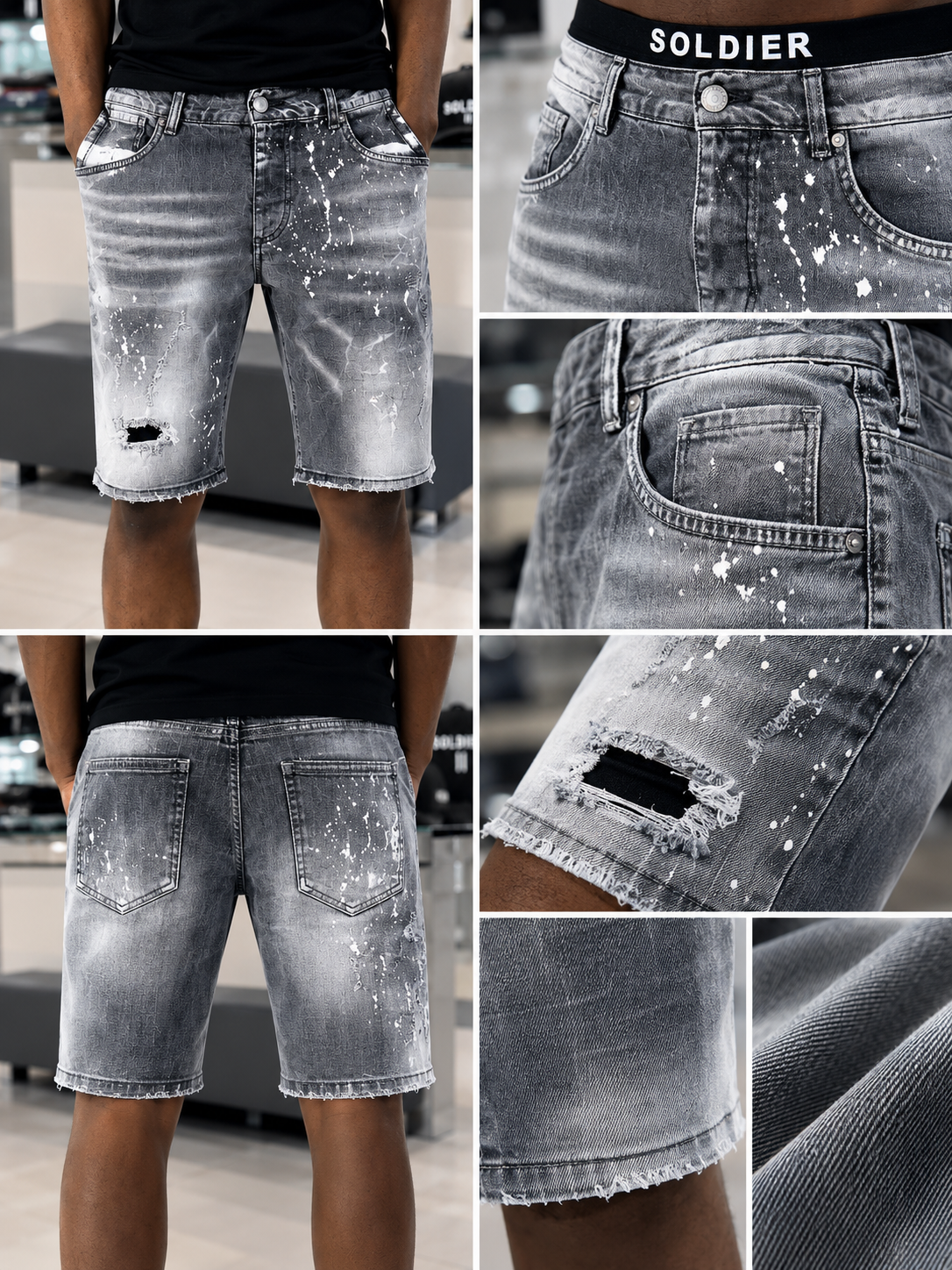 Bermuda jeans grey destroyed SOLDIER