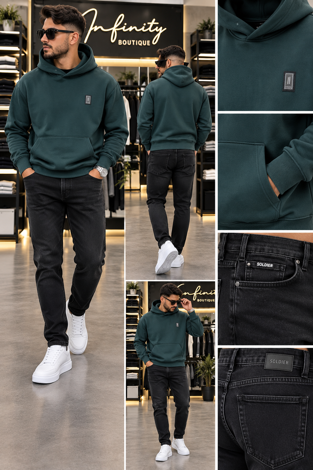 Felpa Uomo SOLDIER con Cappuccio – Verde Petrolio