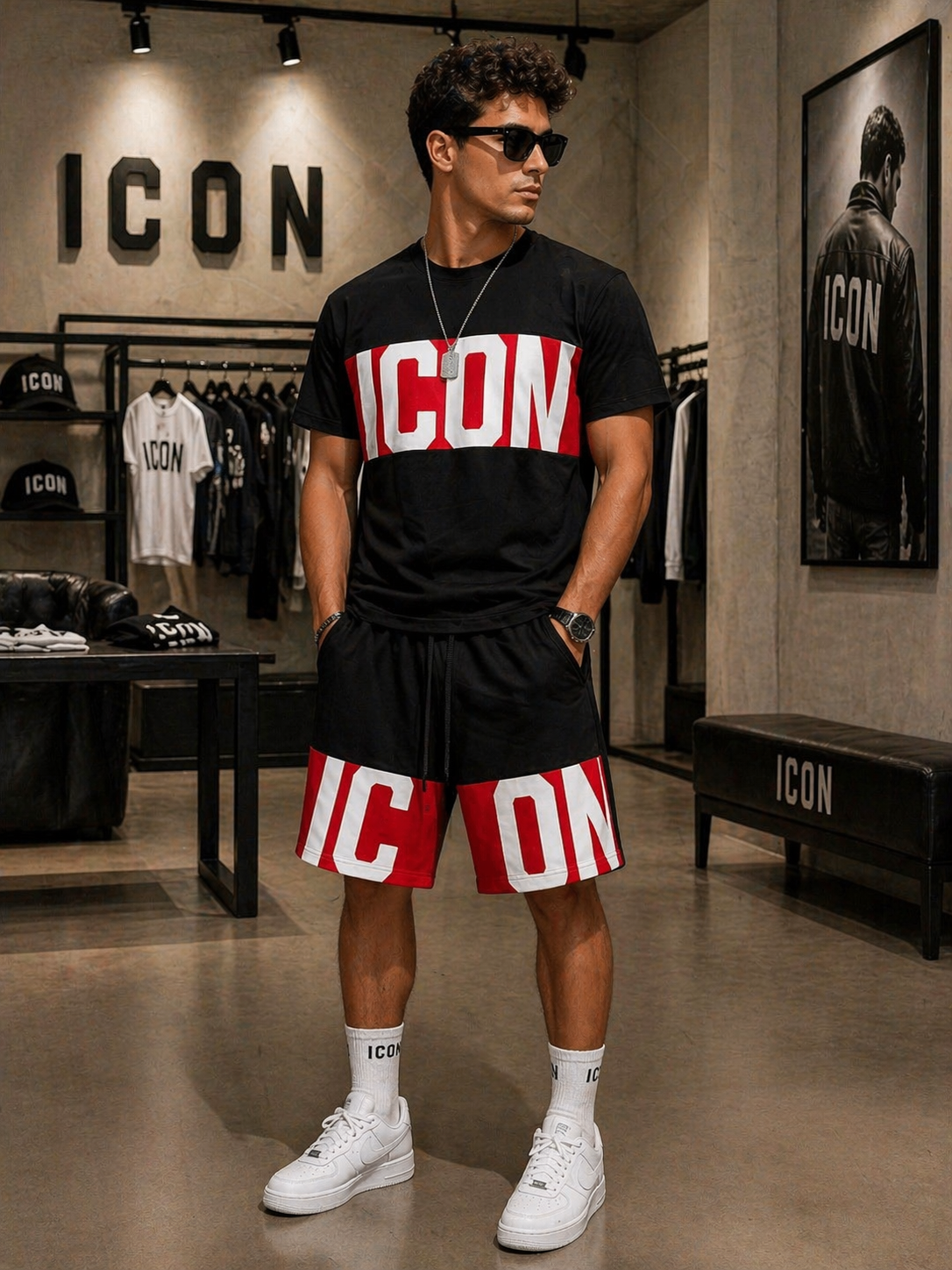 Completo ICON t-shirt + bermuda con logo maxi a contrasto