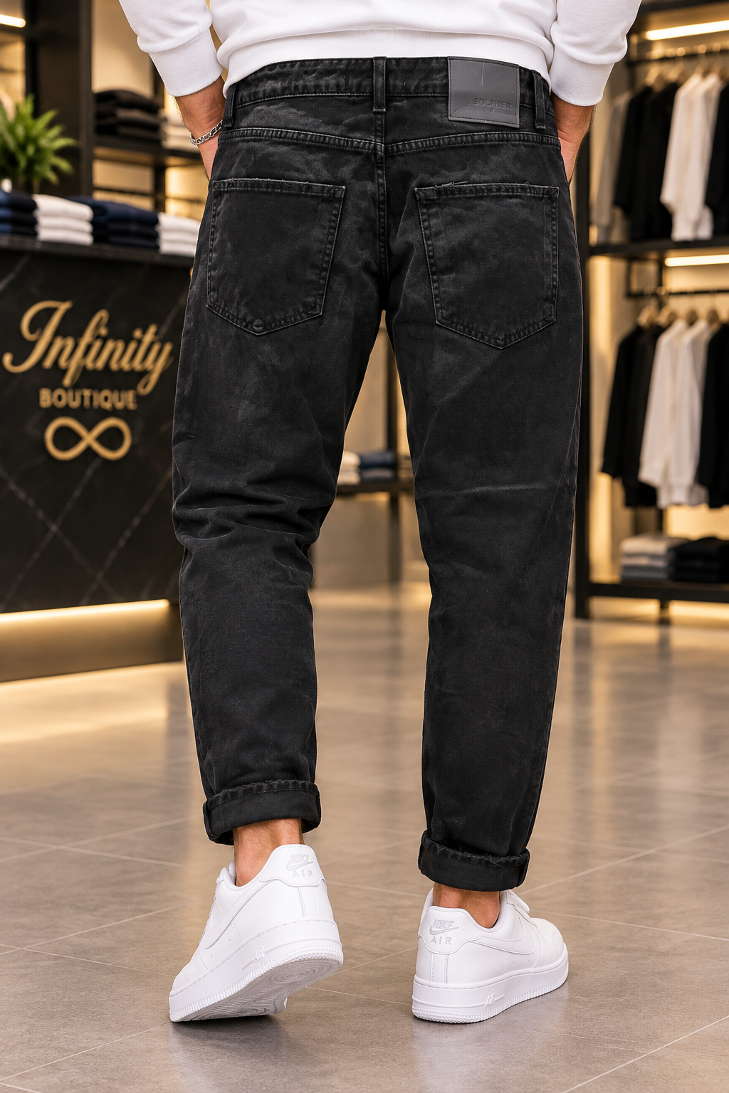 Jeans Uomo Soldier Nero Effetto Washed drill liscio