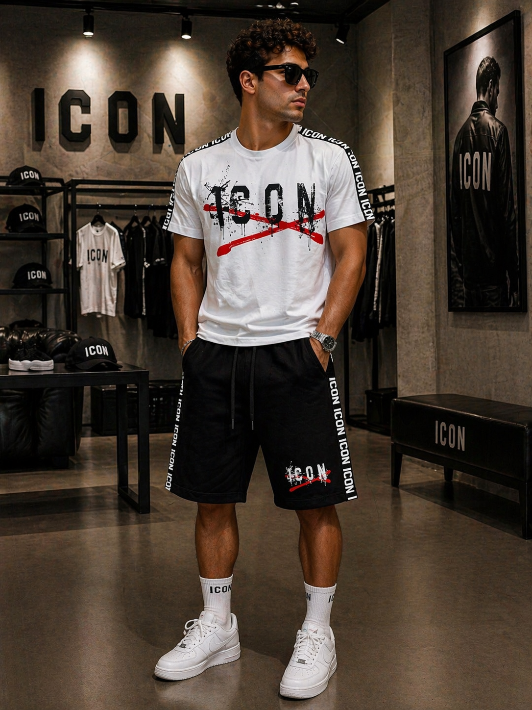 Completo T-shirt + Bermuda ICON – Black & White Street Set