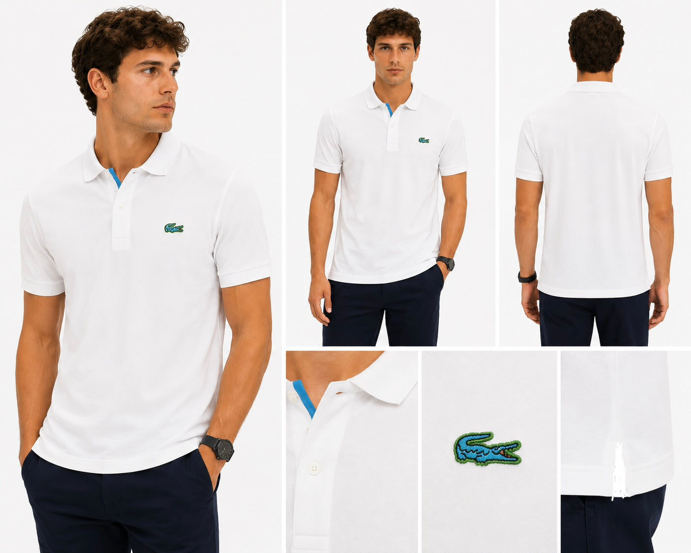 Polo Lacoste Bianca Logo Azzurro Regular Fit