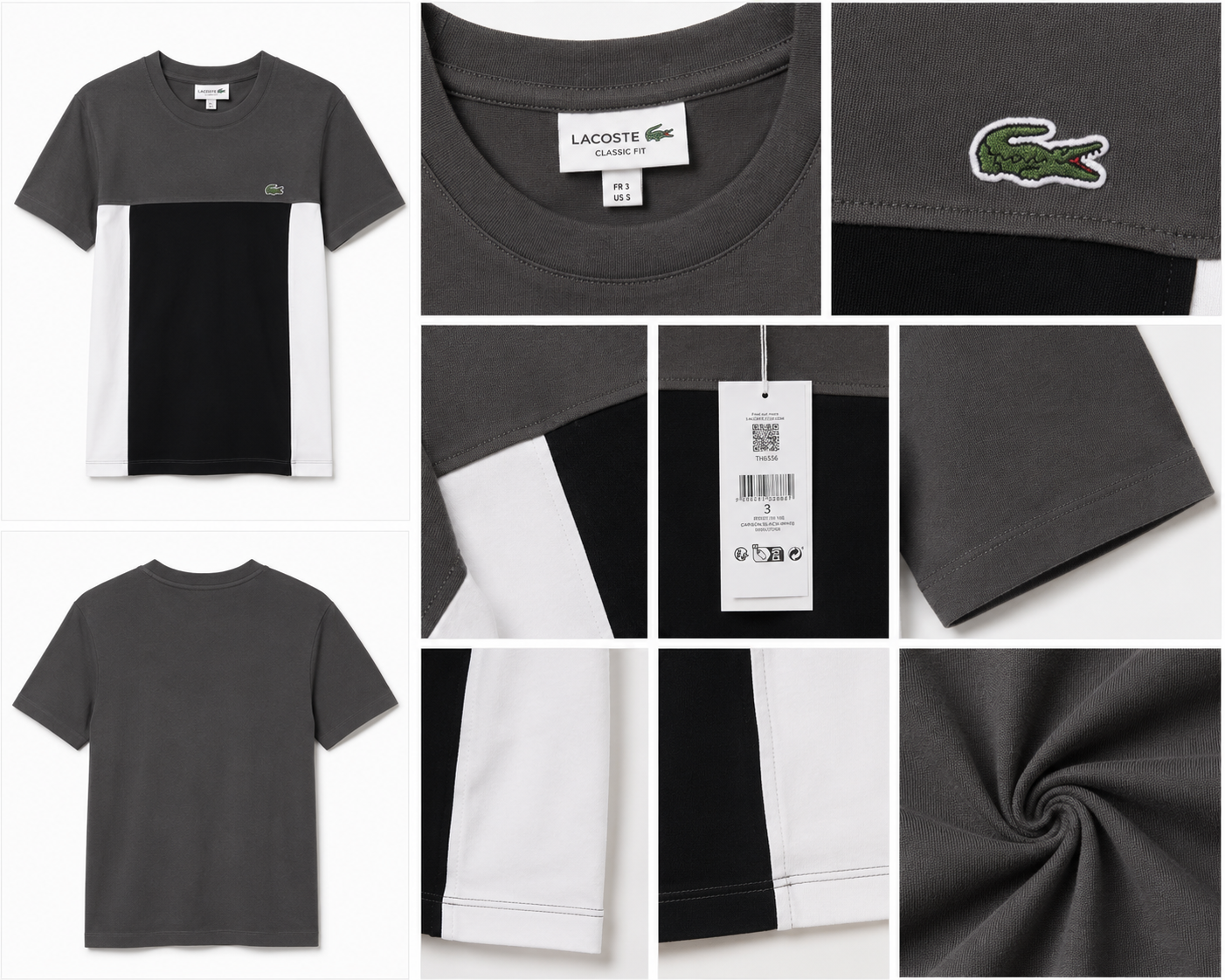 Lacoste T-Shirt Uomo Colorblock Grey Black Classic Fit