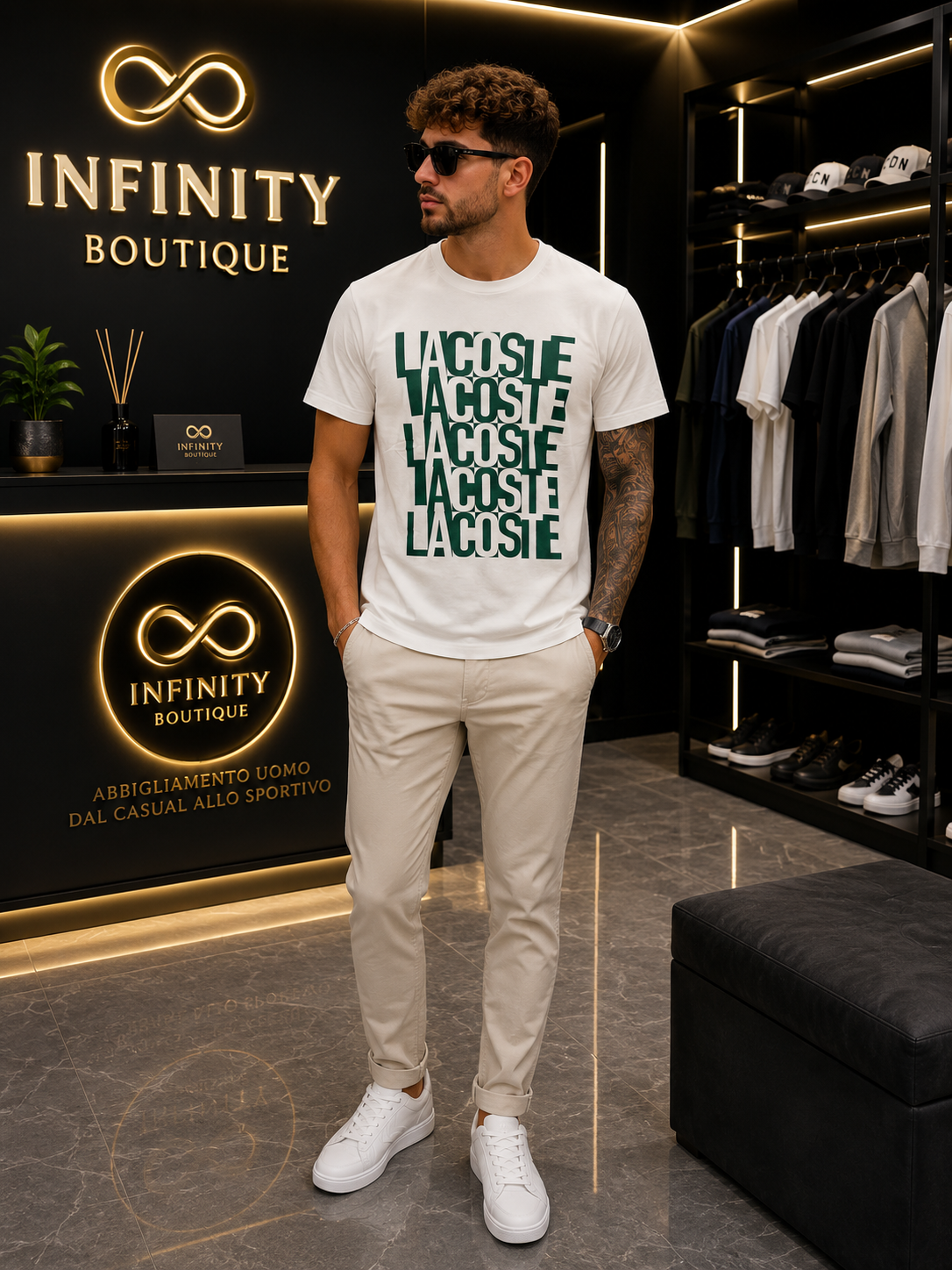 T-shirt Lacoste Logo All Over – Bianco/Verde