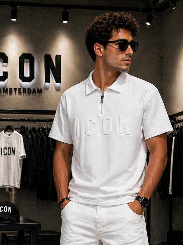 Polo ICON con zip e logo embossed tono su tono
