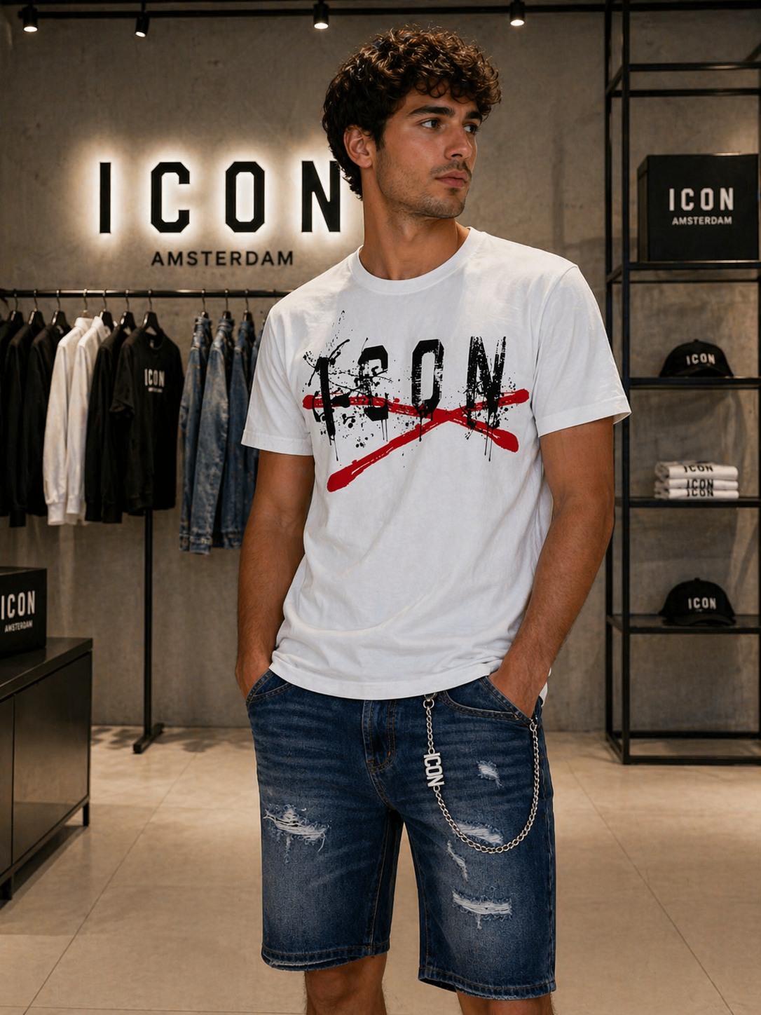 T-shirt ICON con stampa graffiti e dettaglio red strike