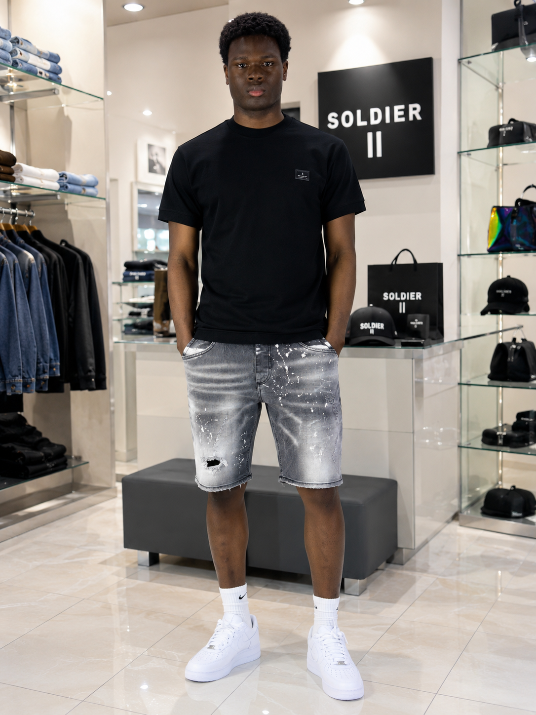 Bermuda jeans grey destroyed SOLDIER