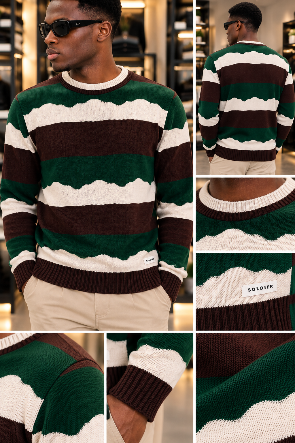 Maglione in filo 🪡 Uomo SOLDIER a Righe Ondulate