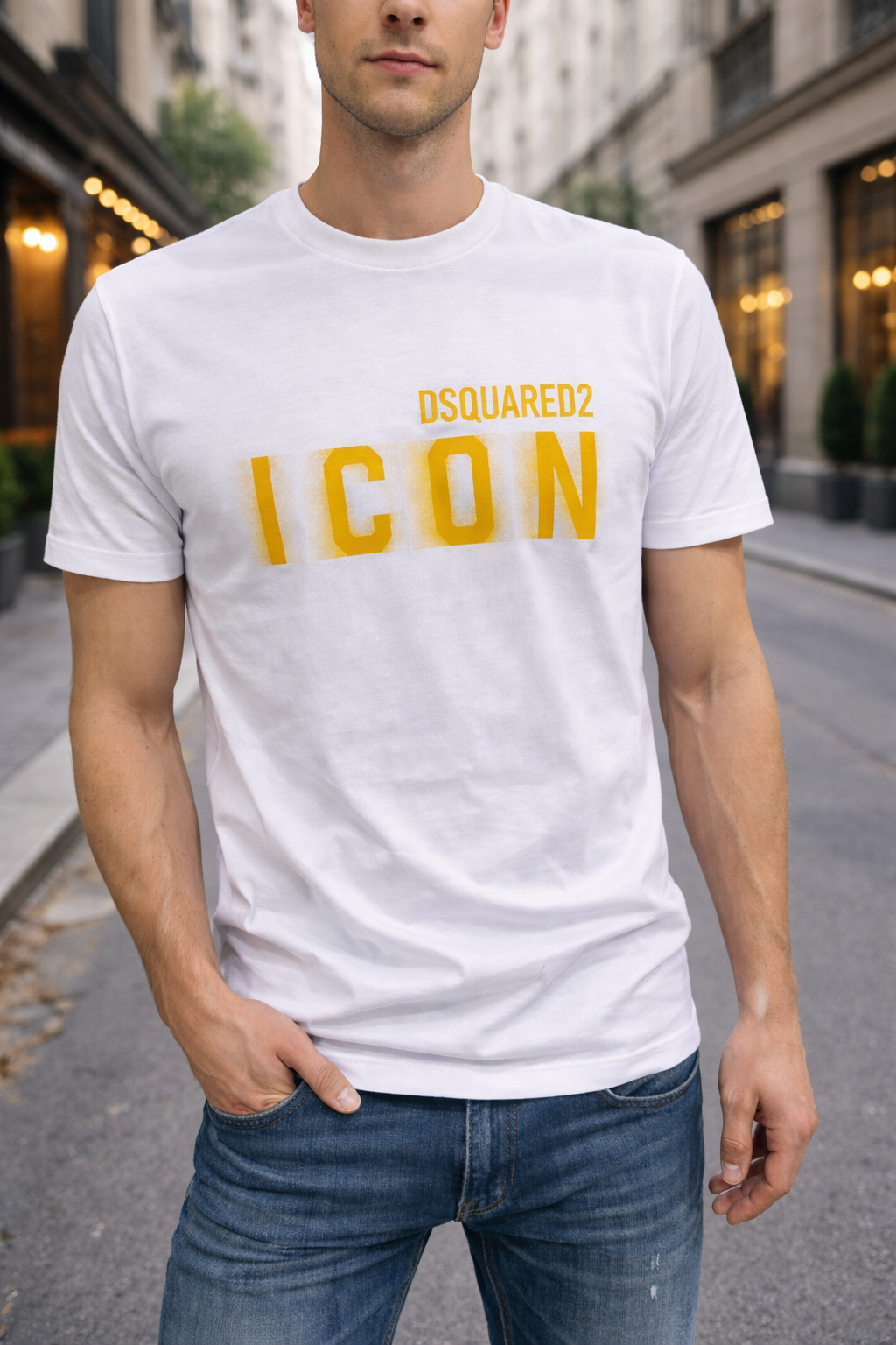 T-Shirt Dsquared2 ICON – Bianco con stampa gialla