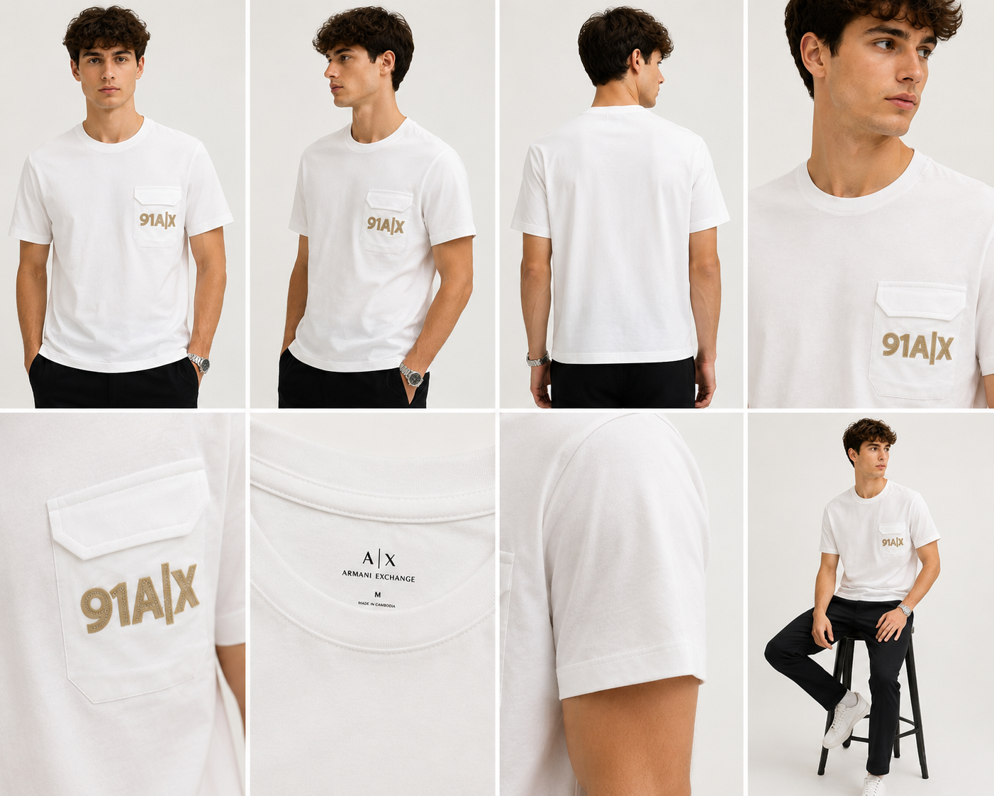 T-shirt A|X Armani Exchange bianca con taschino logo 91A|X