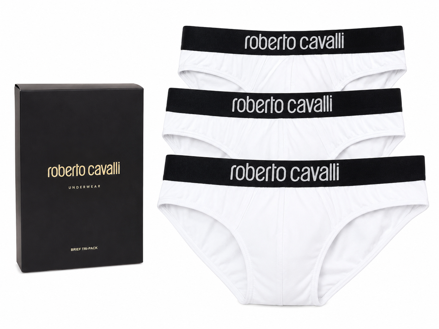 Roberto Cavalli Slip Uomo Brief Tri-Pack Nero in Cotone Elasticizzato