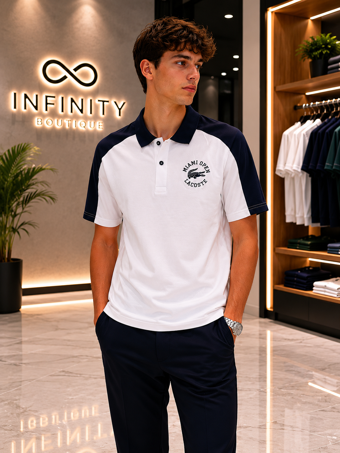 Polo Lacoste Miami Open bianca e blu navy