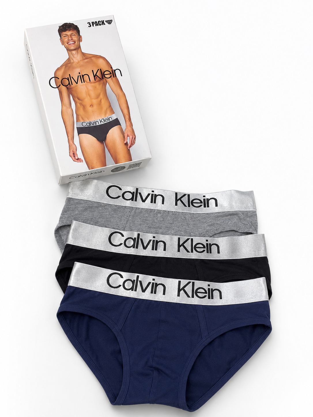 Calvin Klein 3 Pack Slip Uomo – Nero, Grigio e Blu Navy