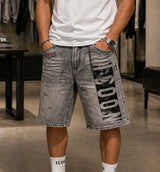 Bermuda denim ICON grigio con stampa laterale