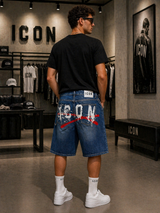 Bermuda denim ICON con stampa grafica posteriore
