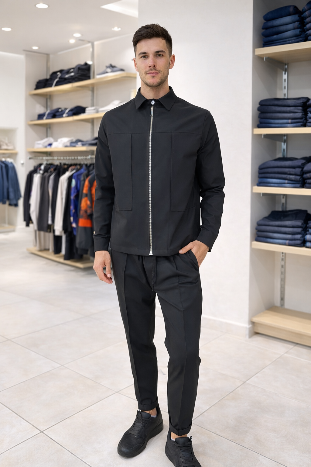 Completo Uomo Soldier Nero con Giacca Zip e Pantalone Slim