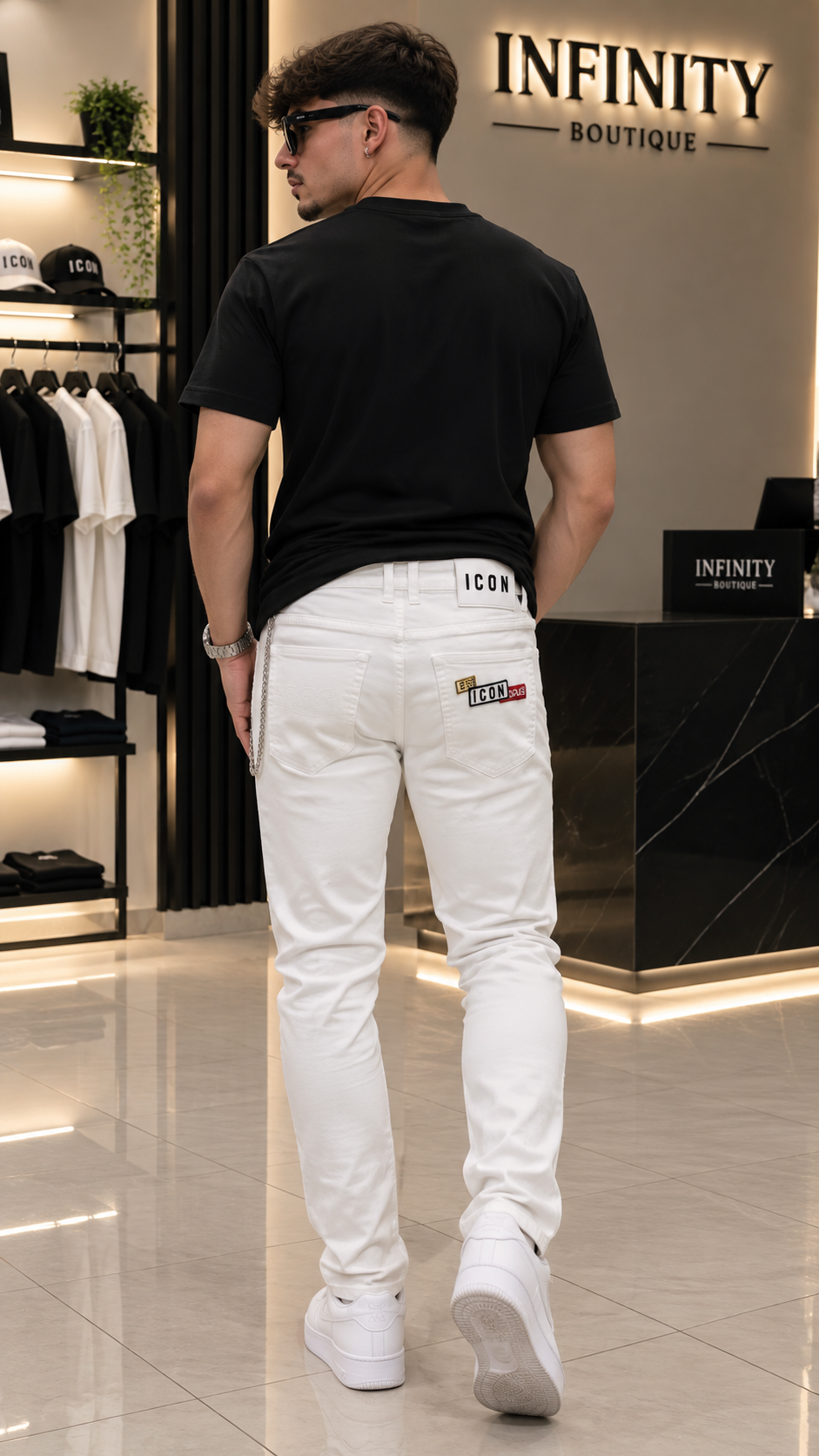 Jeans ICON – patch-Slim Fit Bianco