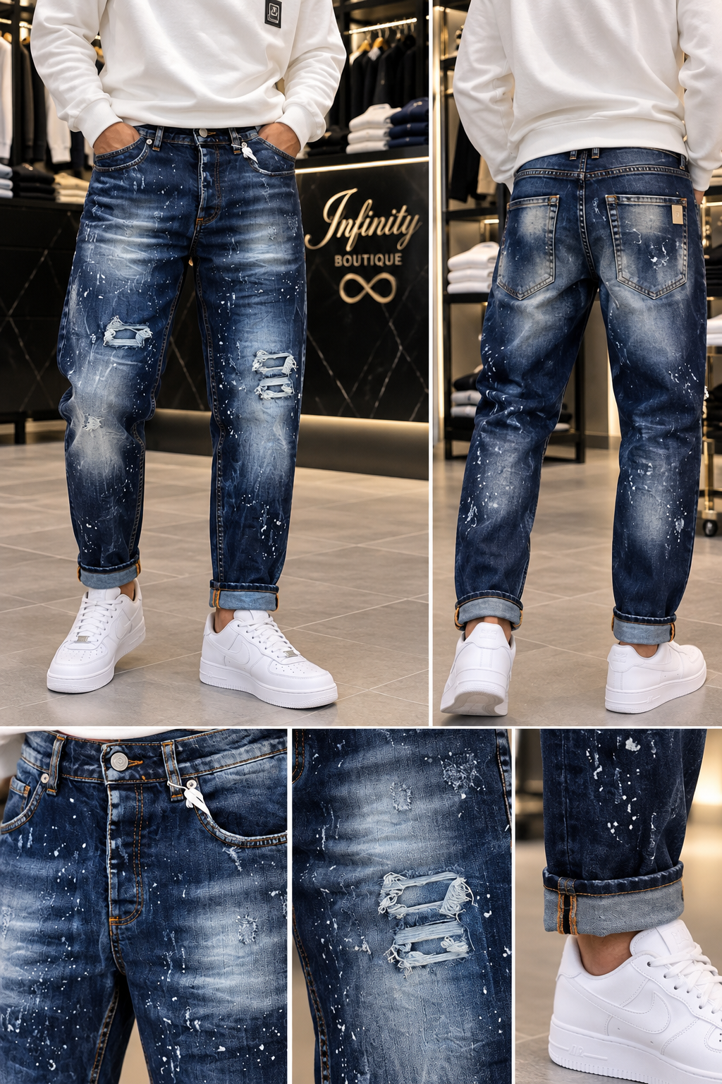 Jeans Uomo Soldier Destroyed Blu Scuro con Schizzi e Strappi