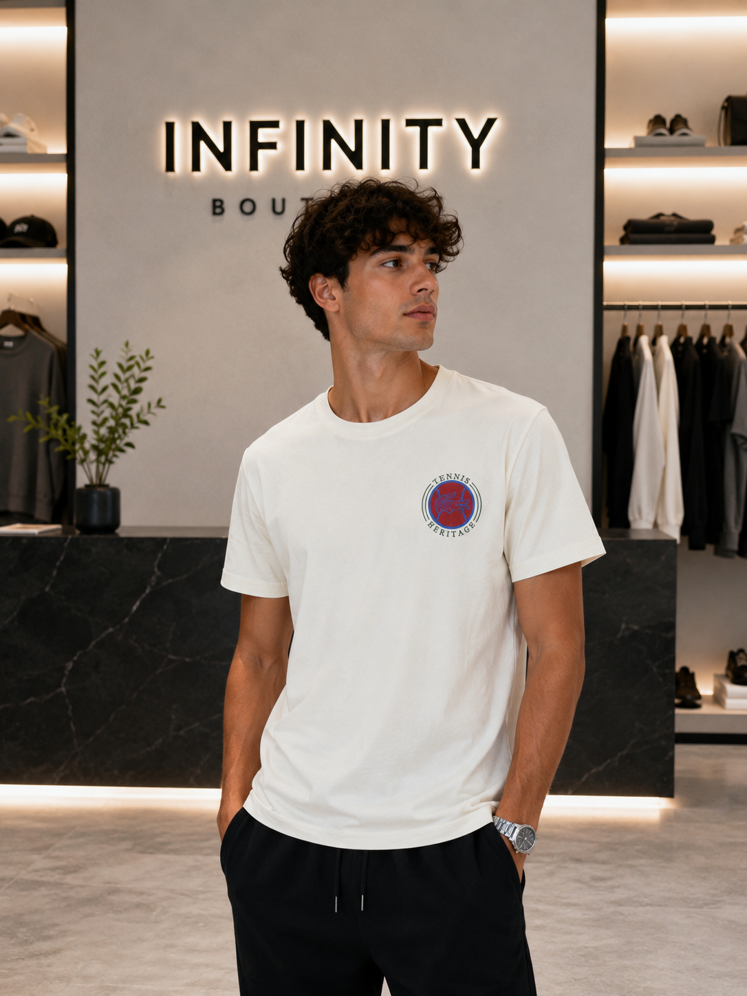 T-Shirt Lacoste Heritage Logo Panna Uomo