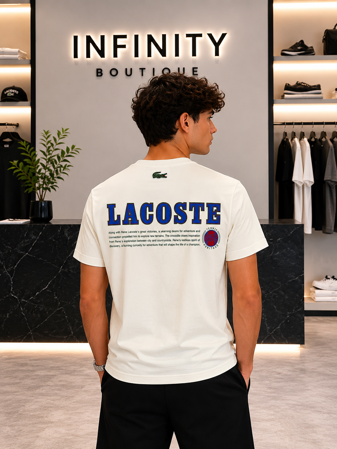 T-Shirt Lacoste Heritage Logo Panna Uomo