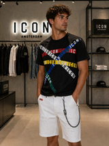 T-shirt ICON con stampa multicolor a bande incrociate