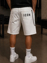 Bermuda ICON bianchi con dettagli distressed e logo posteriore