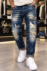 Jeans Uomo Soldier Blu Used con Strappi e Schiariture sabbiato