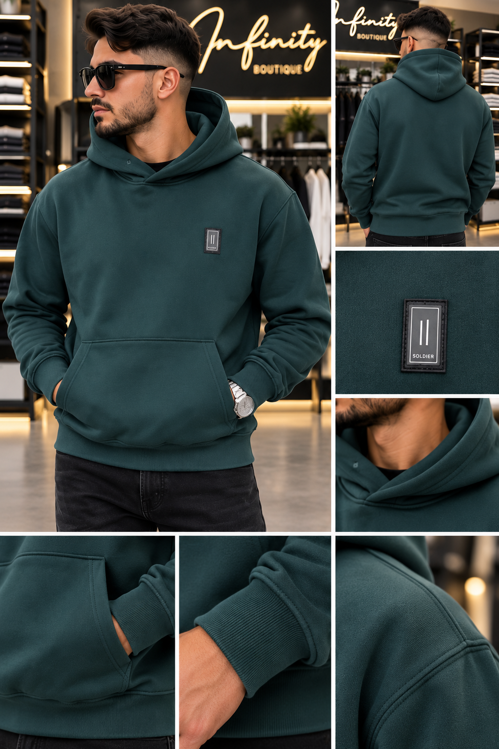 Felpa Uomo SOLDIER con Cappuccio – Verde Petrolio