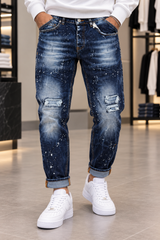 Jeans Uomo Soldier Destroyed Blu Scuro con Schizzi e Strappi