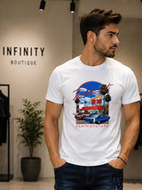 T-Shirt Uomo Patriot Denim Couture Bianca con Stampa Graphic Vintage