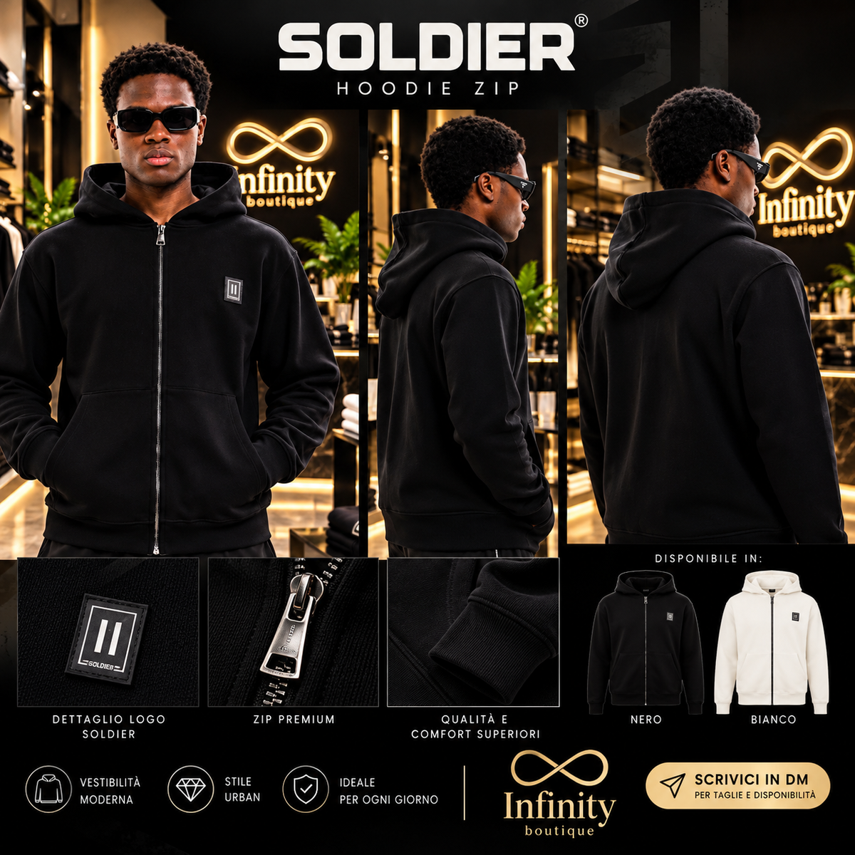 Felpa Soldier con Cappuccio e Zip