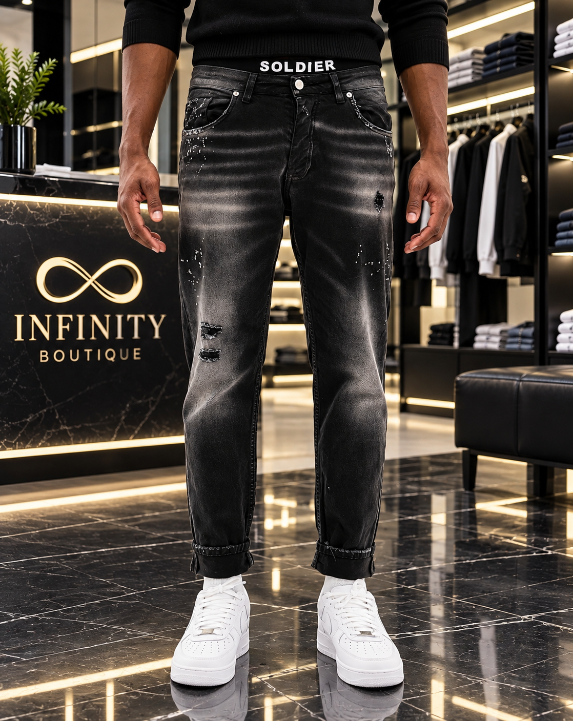 Jeans Uomo Soldier Nero Slavato Effetto Vintage