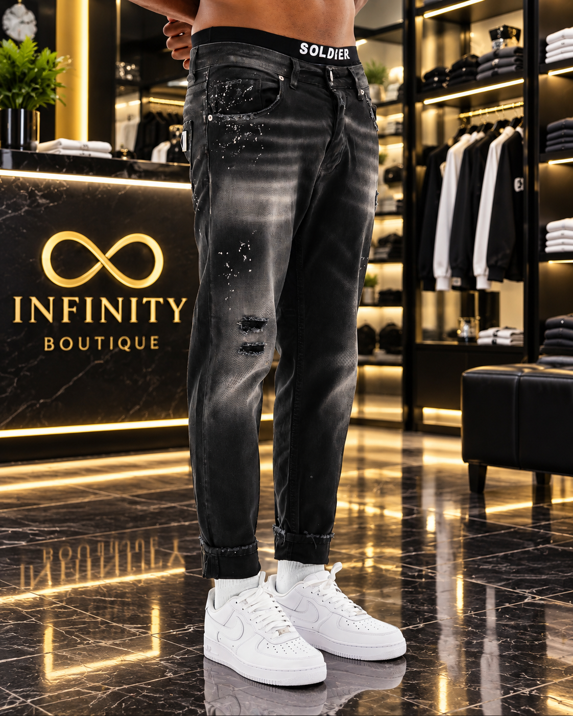 Jeans Uomo Soldier Nero Slavato Effetto Vintage