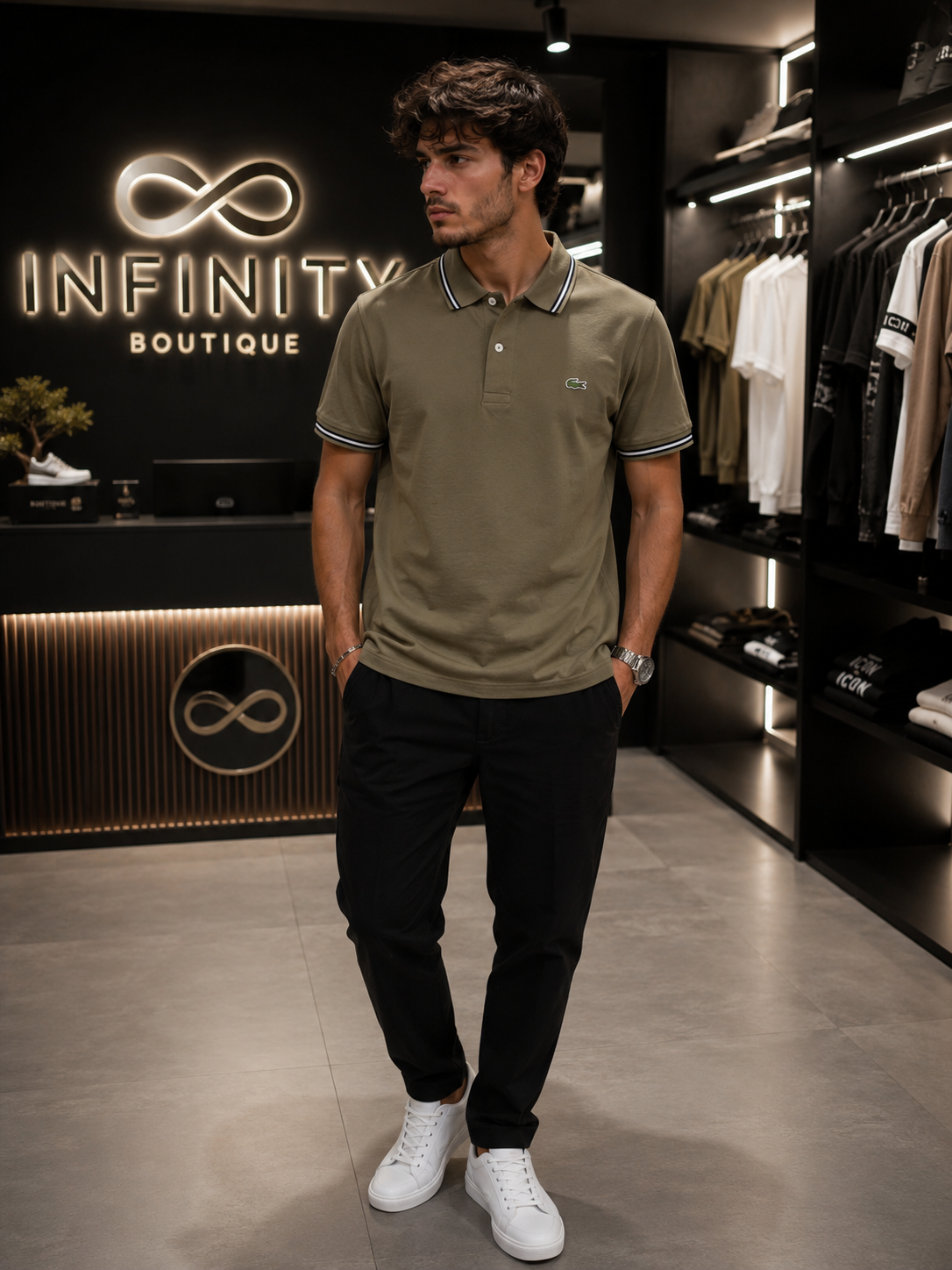Polo Lacoste Uomo Regular Fit – Panna e verde oliva