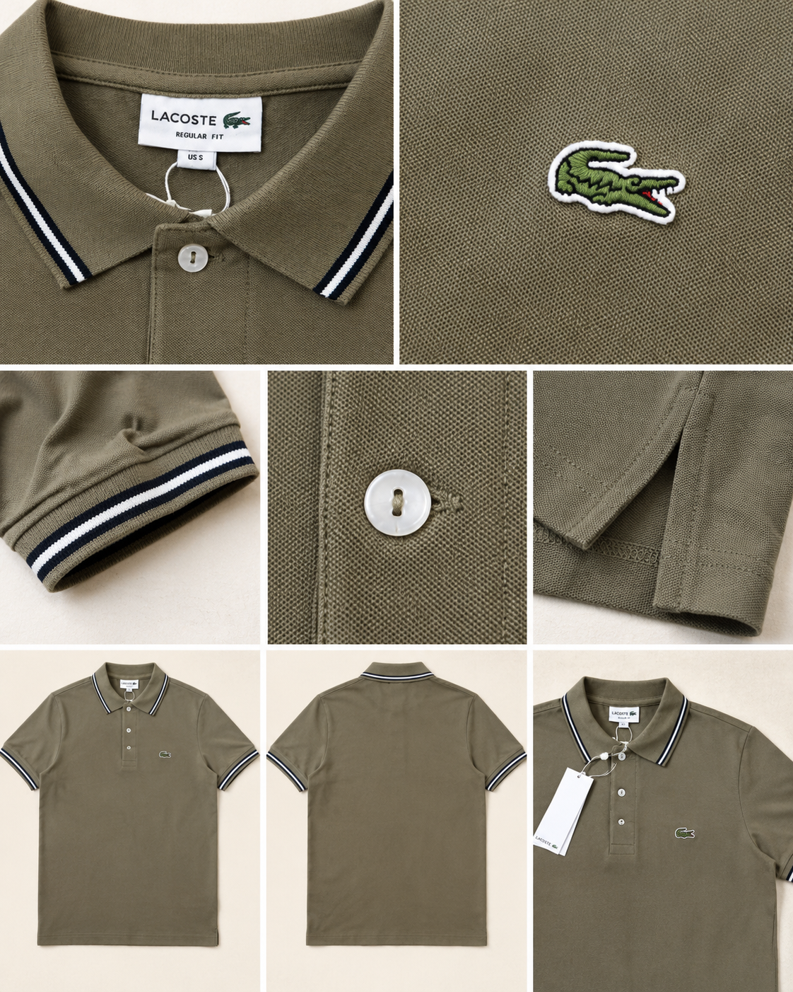 Polo Lacoste Uomo Regular Fit – Panna e verde oliva