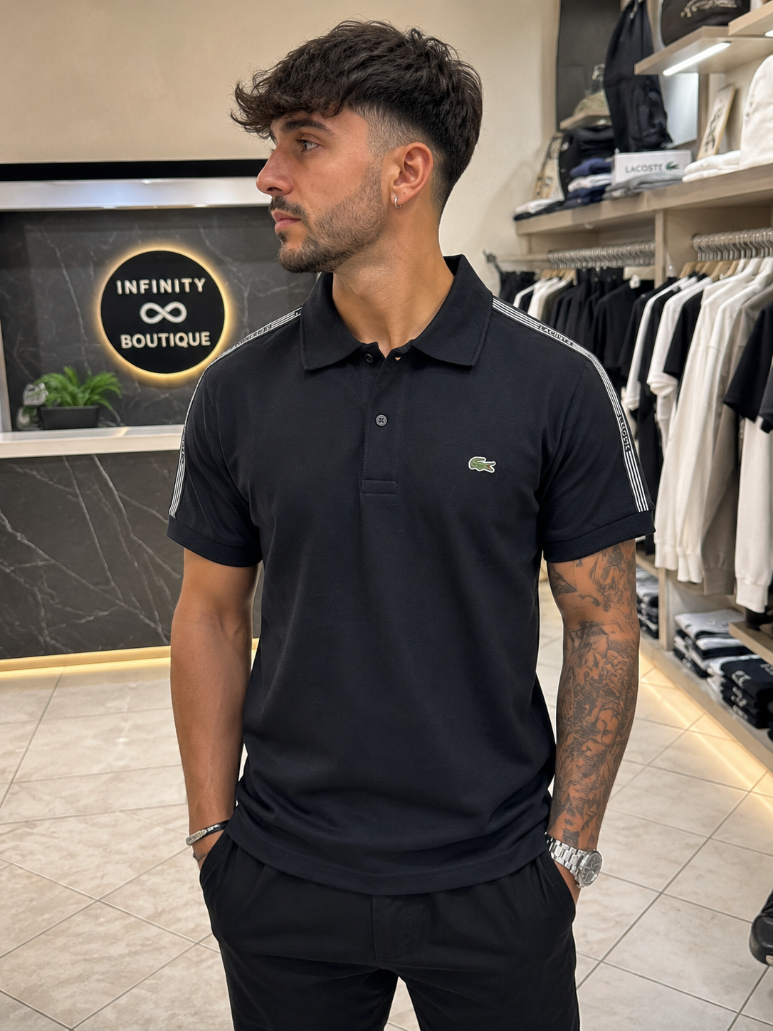 Polo Lacoste Uomo con Bande Logo sulle Spalle - Regular Fit – Piqué di Cotone Stretch