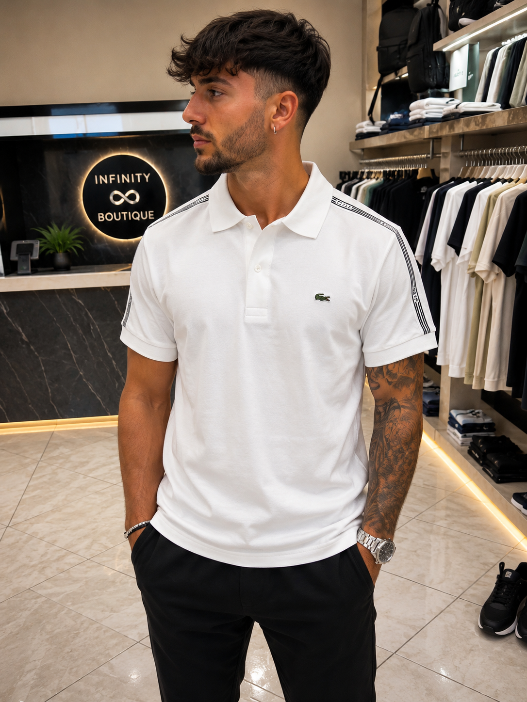 Polo Lacoste Uomo con Bande Logo sulle Spalle - Regular Fit – Piqué di Cotone Stretch
